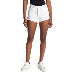 BLANKNYC Size 30 Hi Rise Rigid Distressed White Denim Shorts Raw Hem